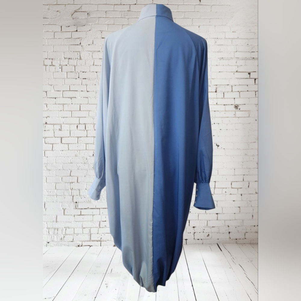 Two-Tone Color Block Button-Up Dress - Picture 7 of 10